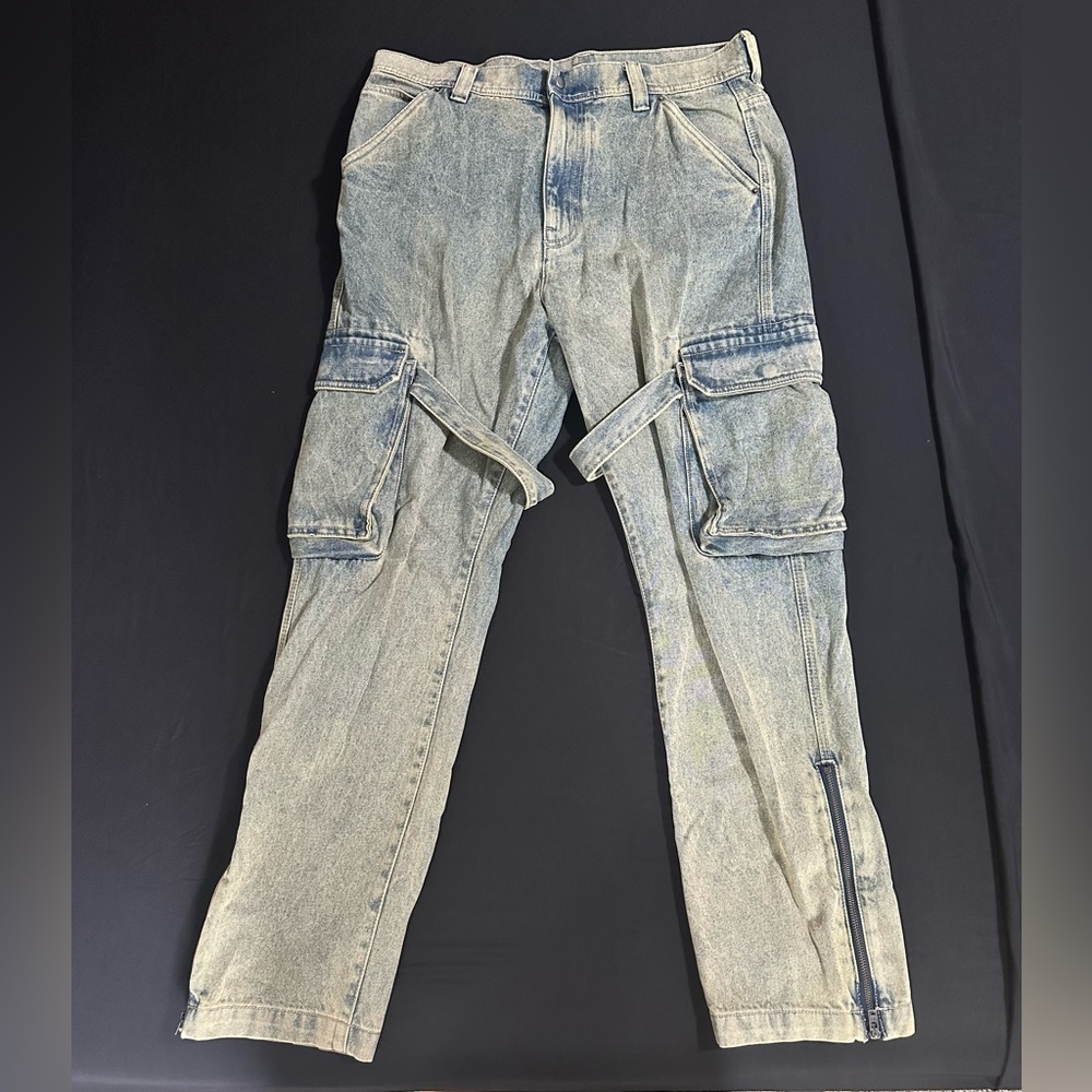 Men's Distressed Denim Cargo Pants